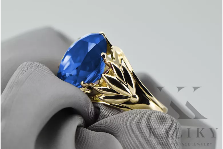 8K žluté zlato Sapphire Ring Vintage vrc029x-sp Art Deco